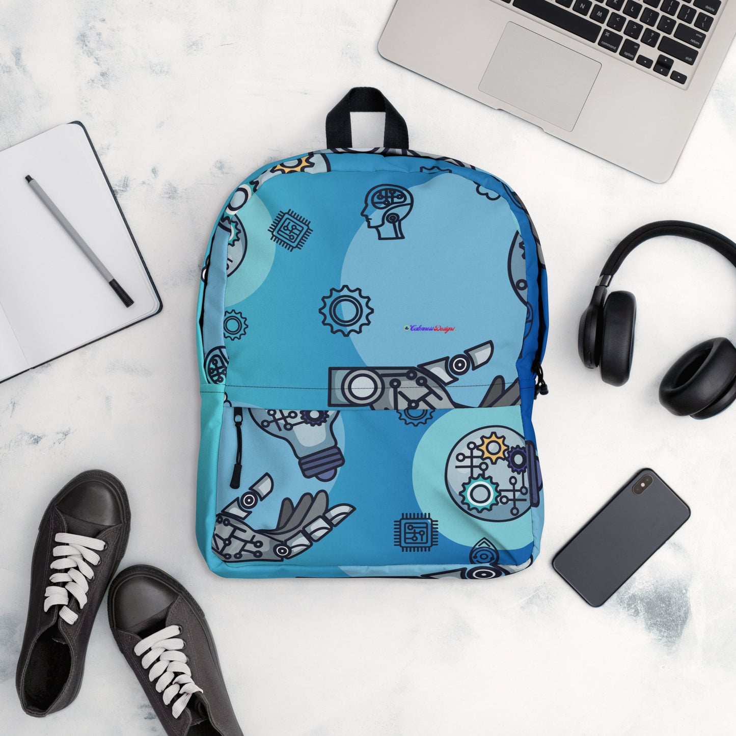 Bulb with Artificial Intelligence, Robotic Hand with Artificial Intelligence, Icon, CALMNESS DESIGNS, Creative Designer's, Backpack