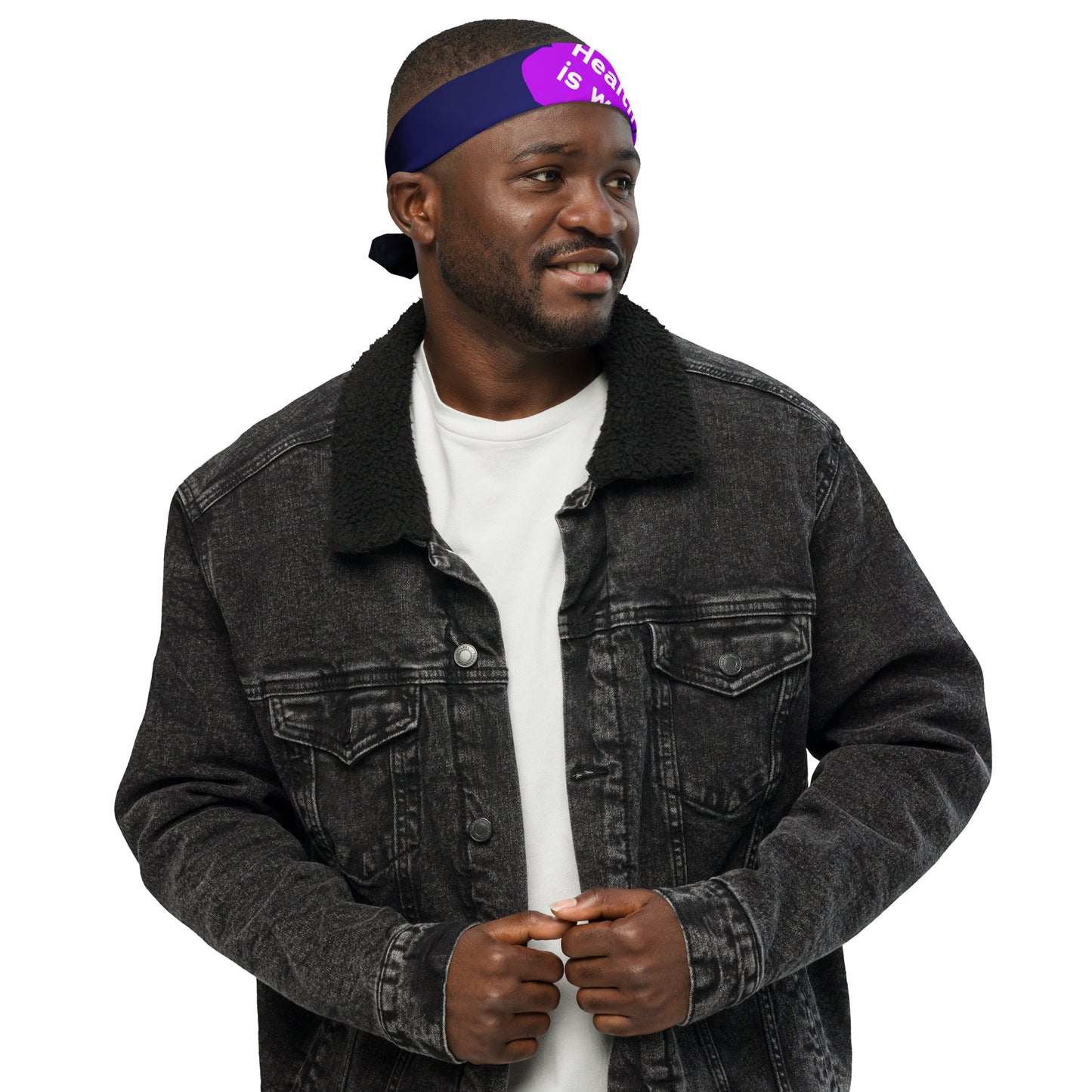 Stay Active, Hand holding Dumbbell, Eat Healthy, Leaves, Health is Wealth, CALMNESS DESIGNS, Creative Designer's, All-over print bandana