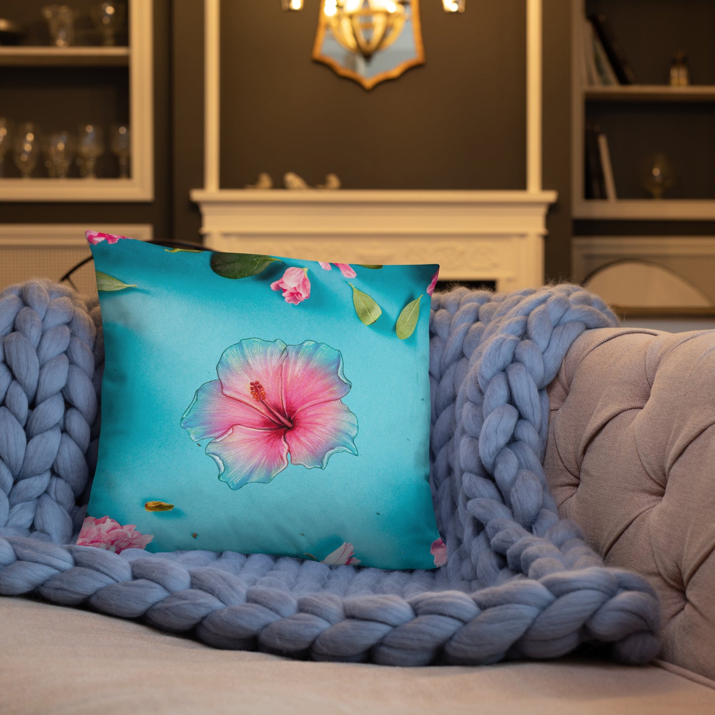 Floral Pattern with Pink Spring Flowers, CALMNESS DESIGNS, Creative Designer's, Basic Pillow
