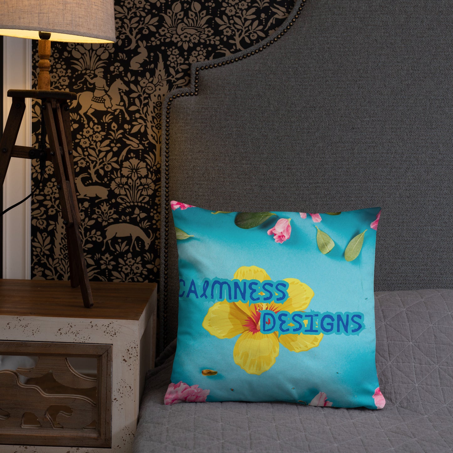 Floral Pattern with Pink Spring Flowers, CALMNESS DESIGNS, Creative Designer's, Basic Pillow