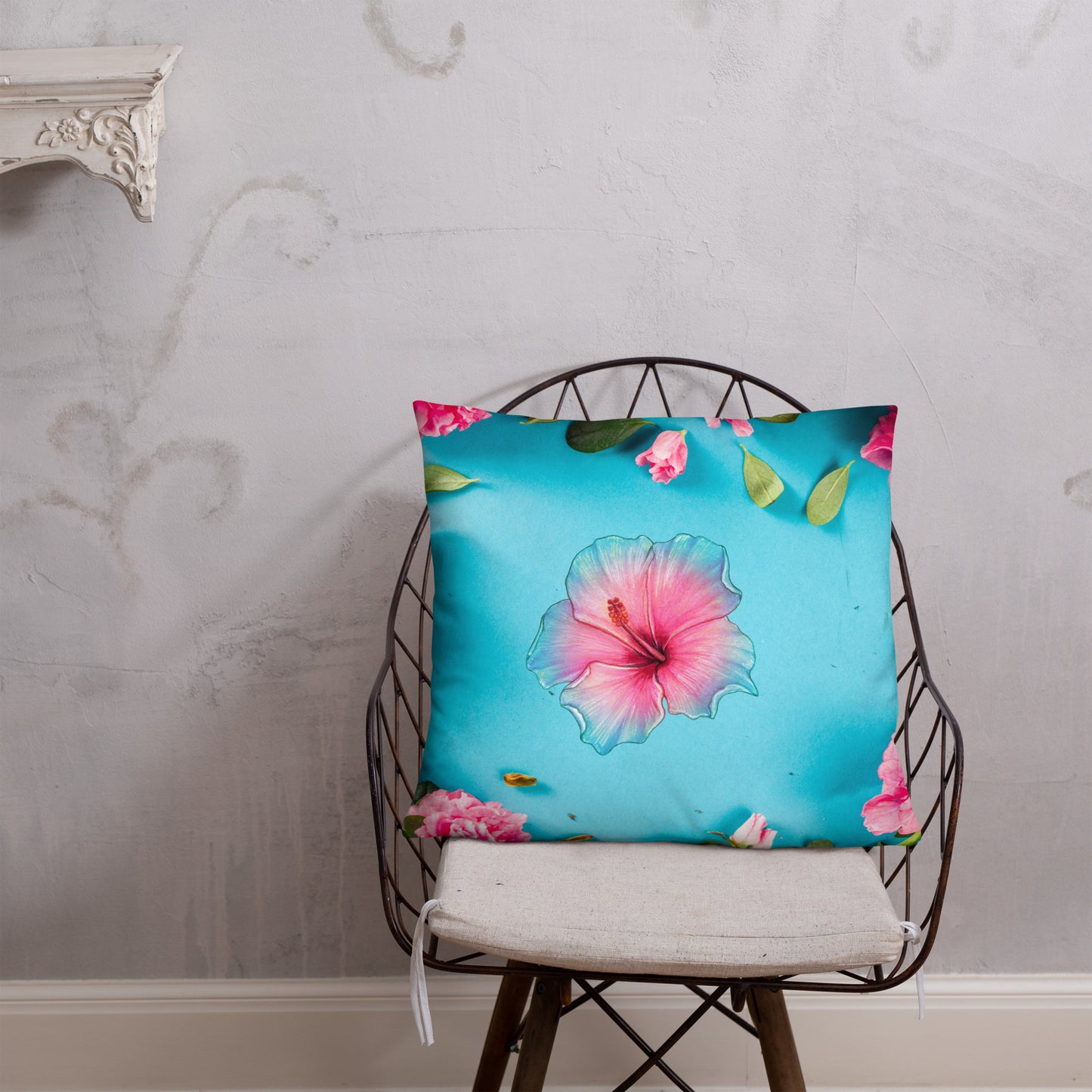 Floral Pattern with Pink Spring Flowers, CALMNESS DESIGNS, Creative Designer's, Basic Pillow