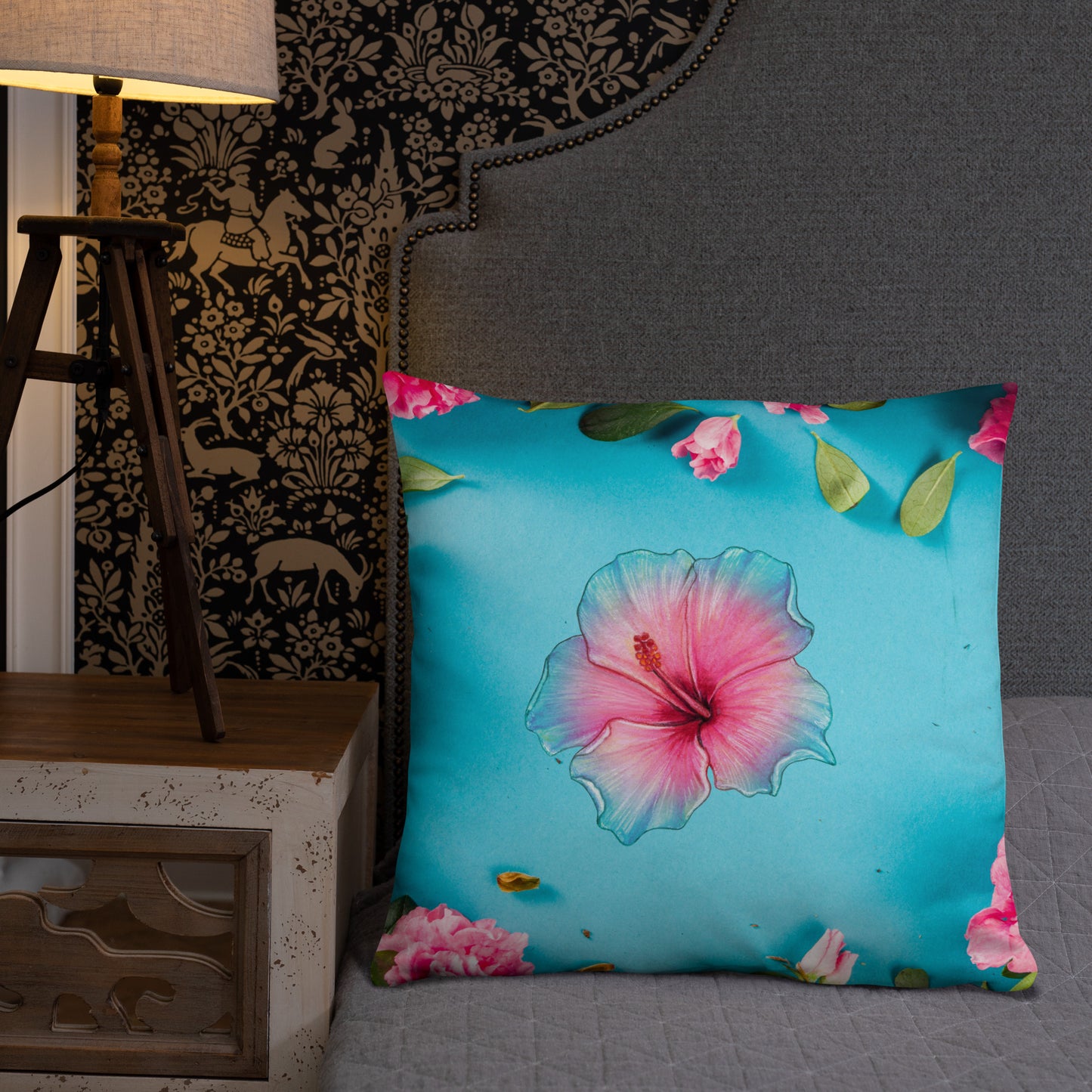 Floral Pattern with Pink Spring Flowers, CALMNESS DESIGNS, Creative Designer's, Basic Pillow