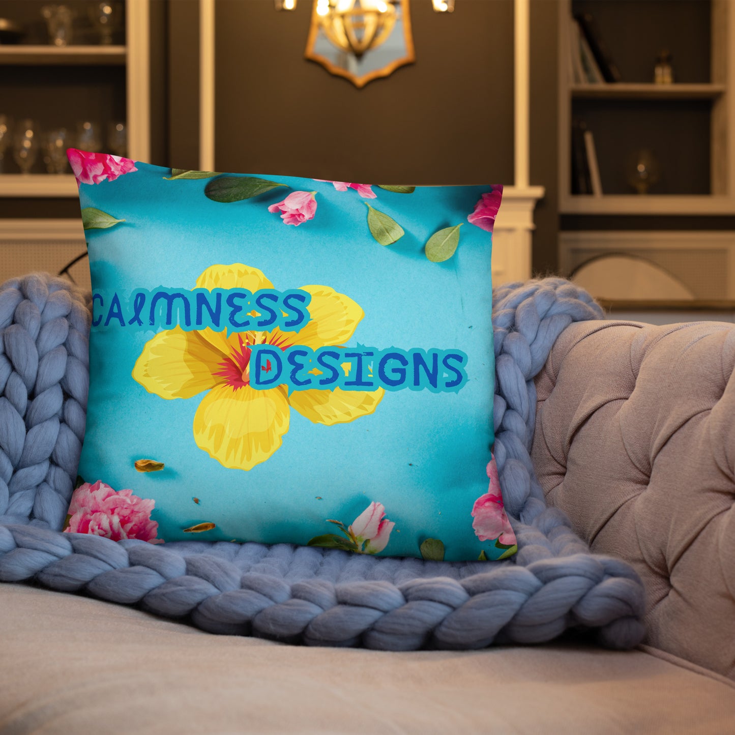 Floral Pattern with Pink Spring Flowers, CALMNESS DESIGNS, Creative Designer's, Basic Pillow