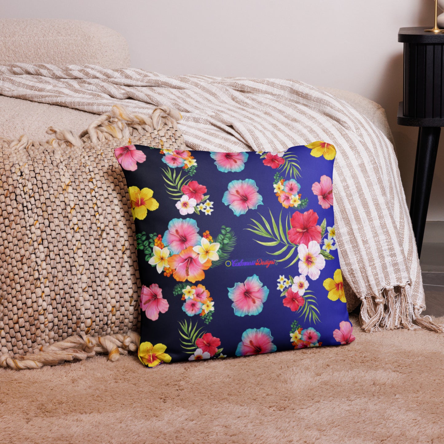 Tropical Hibiscus and Palm Branches, CALMNESS DESIGNS, Creative Designer's, Pillow Case