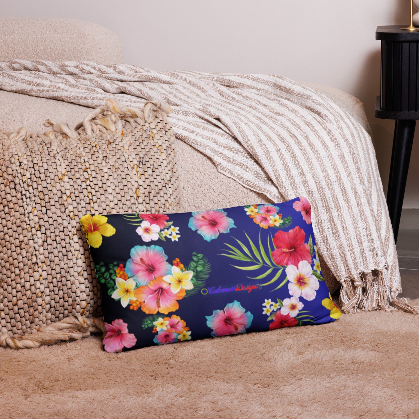 Tropical Hibiscus and Palm Branches, CALMNESS DESIGNS, Creative Designer's, Pillow Case