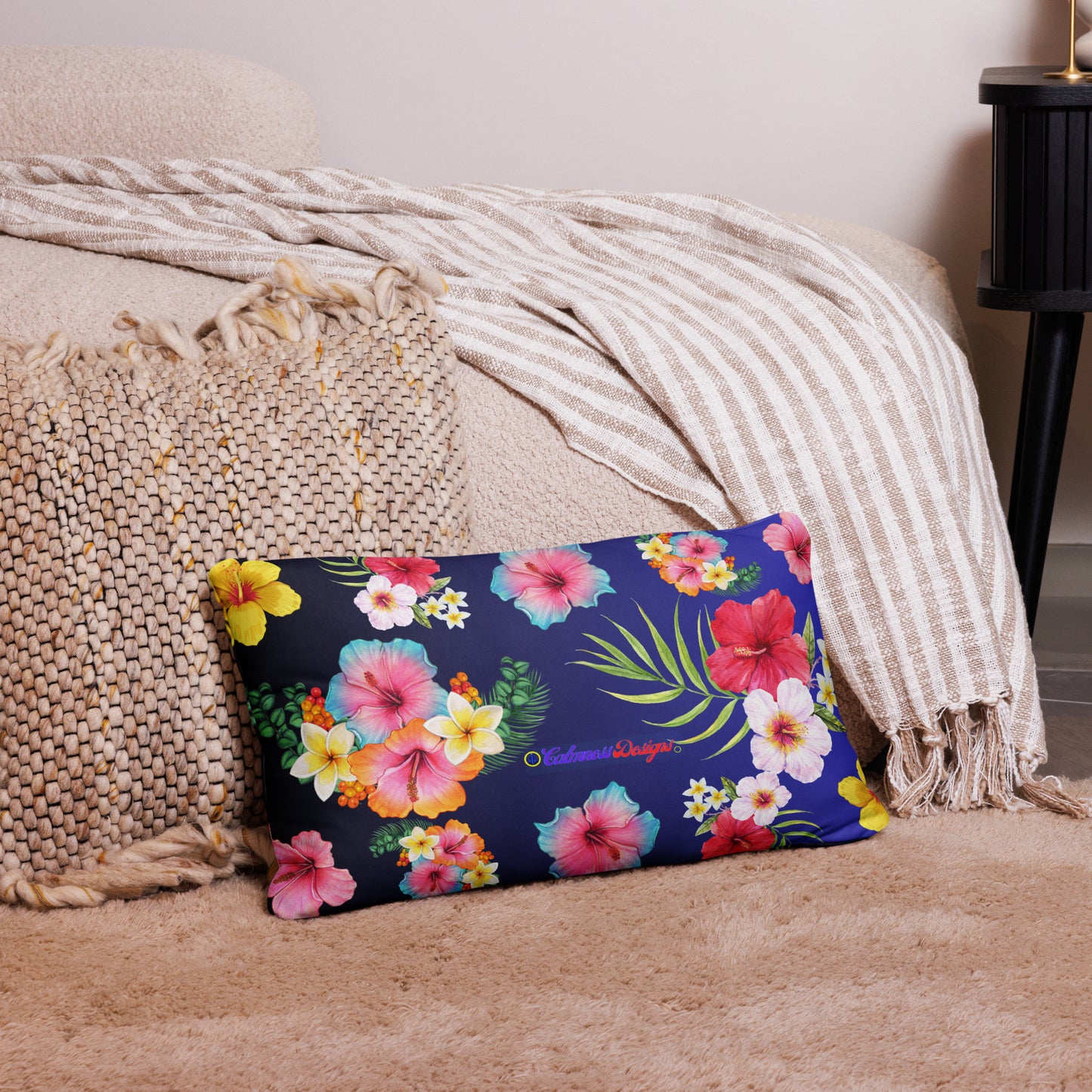 Tropical Hibiscus and Palm Branches, CALMNESS DESIGNS, Creative Designer's, Pillow Case
