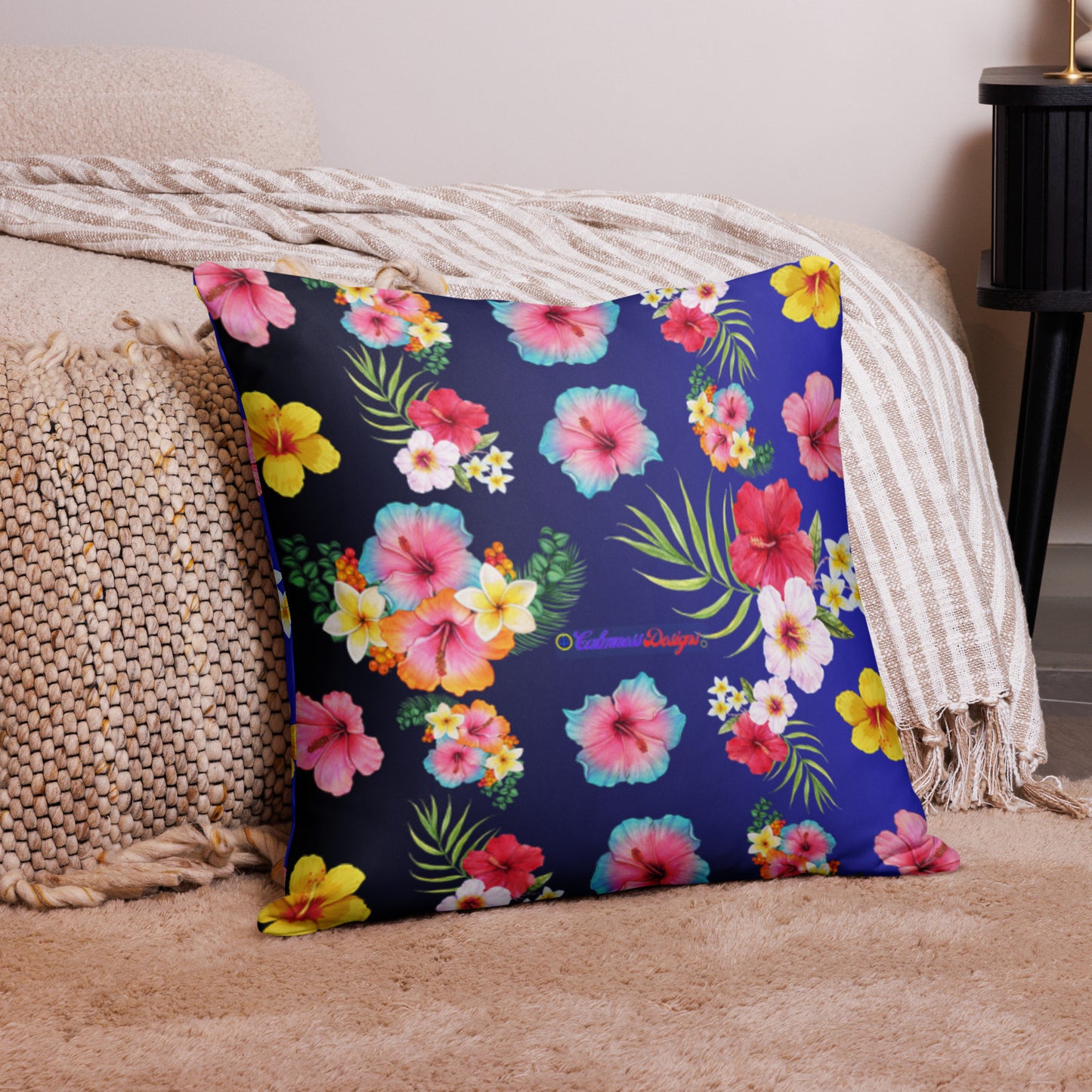 Tropical Hibiscus and Palm Branches, CALMNESS DESIGNS, Creative Designer's, Pillow Case