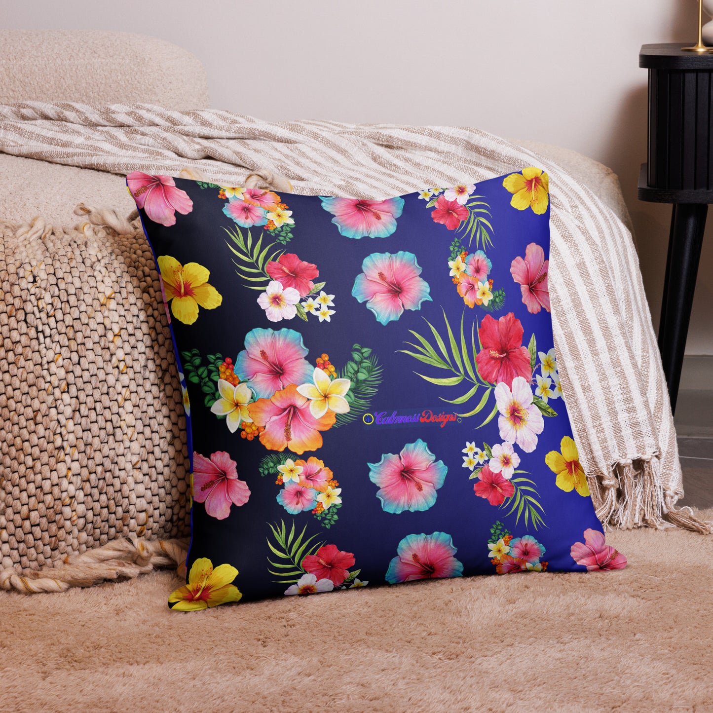 Tropical Hibiscus and Palm Branches, CALMNESS DESIGNS, Creative Designer's, Pillow Case