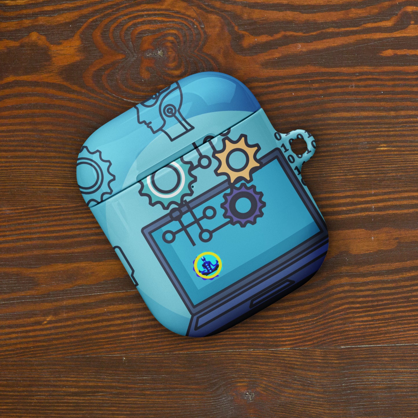 Laptop with Artificial Intelligence, Head, Hand 1s and 0s, Nuts, Bolts, CALMNESS DESIGNS, Creative Designer's, Case for AirPods®