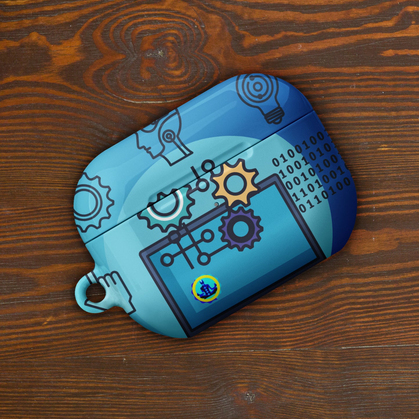 Laptop with Artificial Intelligence, Head, Hand 1s and 0s, Nuts, Bolts, CALMNESS DESIGNS, Creative Designer's, Case for AirPods®