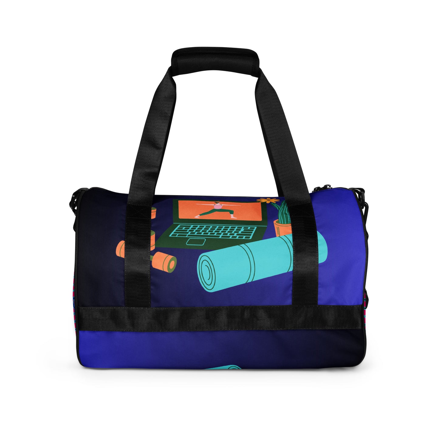Home Workout Video, Hand Fitness Dumbbells, Computer with Video, Yoga Mat, Flowers Pot All-over print gym bag