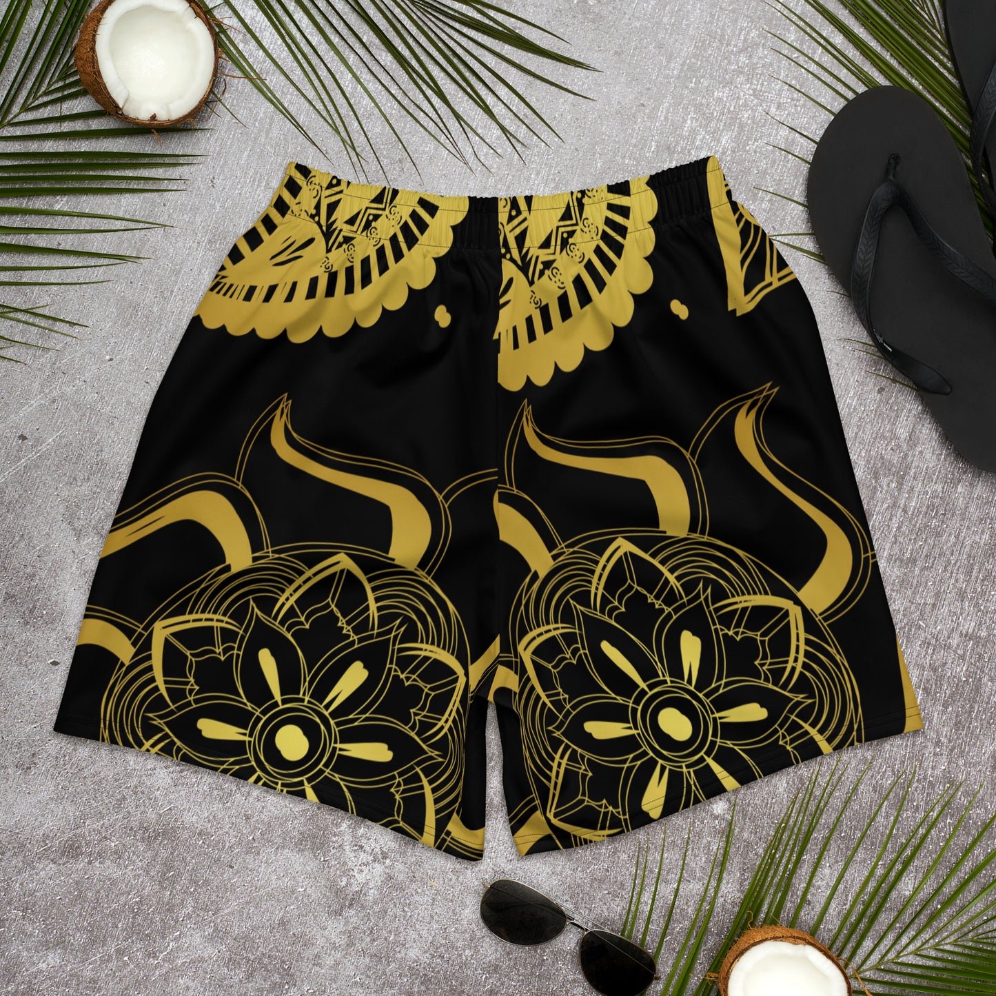 Gold Mandala Element, Gold Paisley, Men's Recycled Athletic Shorts
