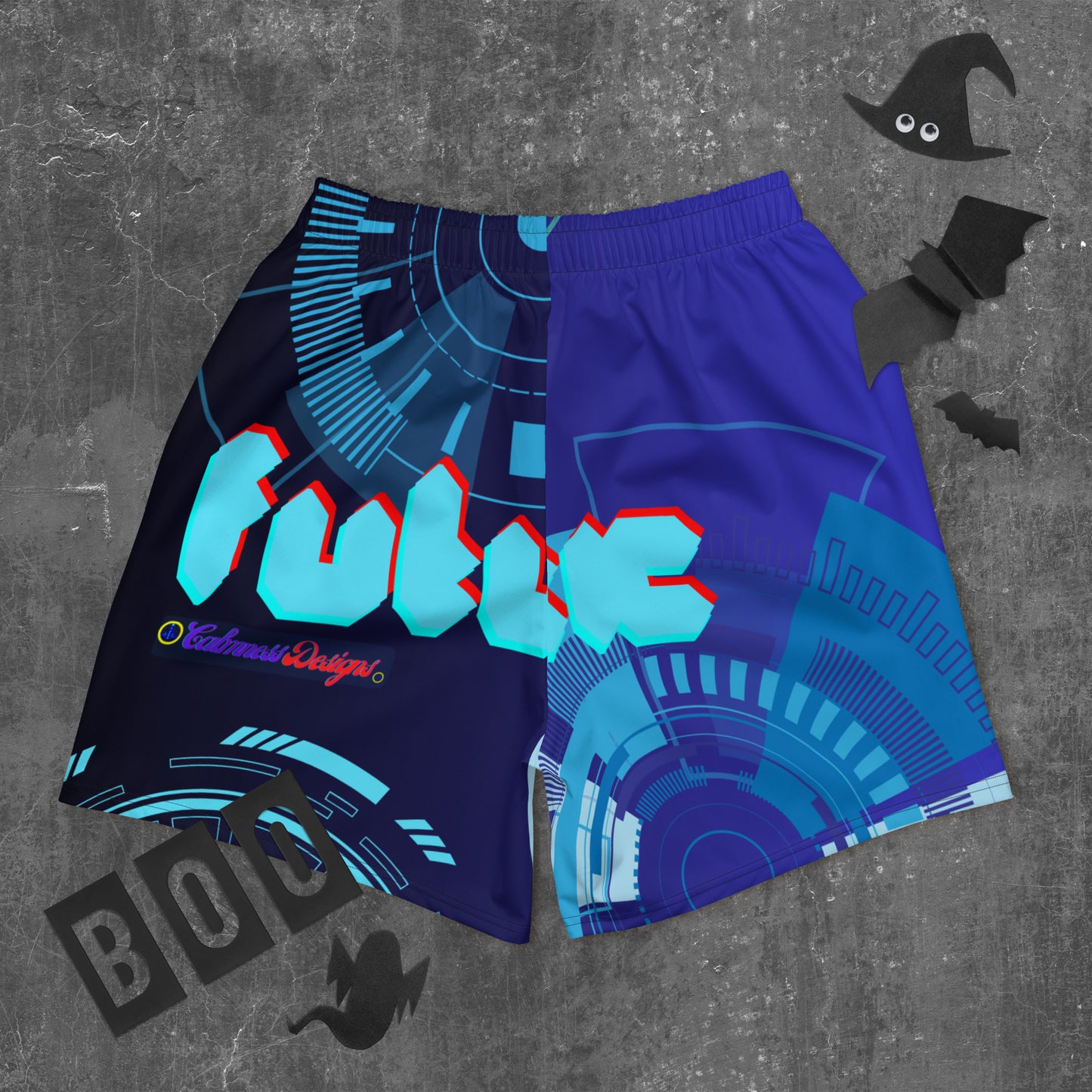 Hi-Tech Circle Robotic Technology, Futuristic HUD Interface, CALMNESS DESIGNS, Creative Designer's, Men's Recycled Athletic Shorts