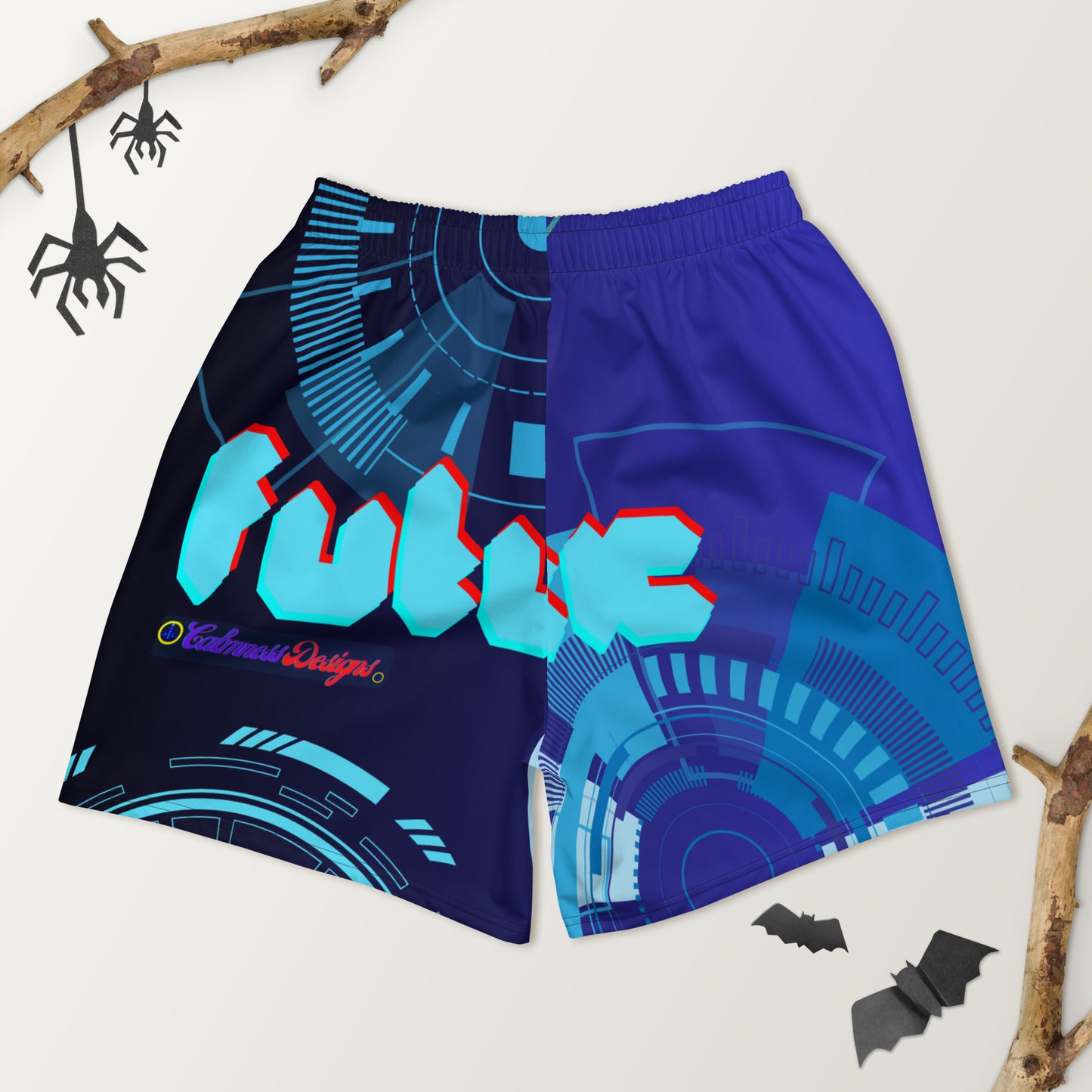 Hi-Tech Circle Robotic Technology, Futuristic HUD Interface, CALMNESS DESIGNS, Creative Designer's, Men's Recycled Athletic Shorts
