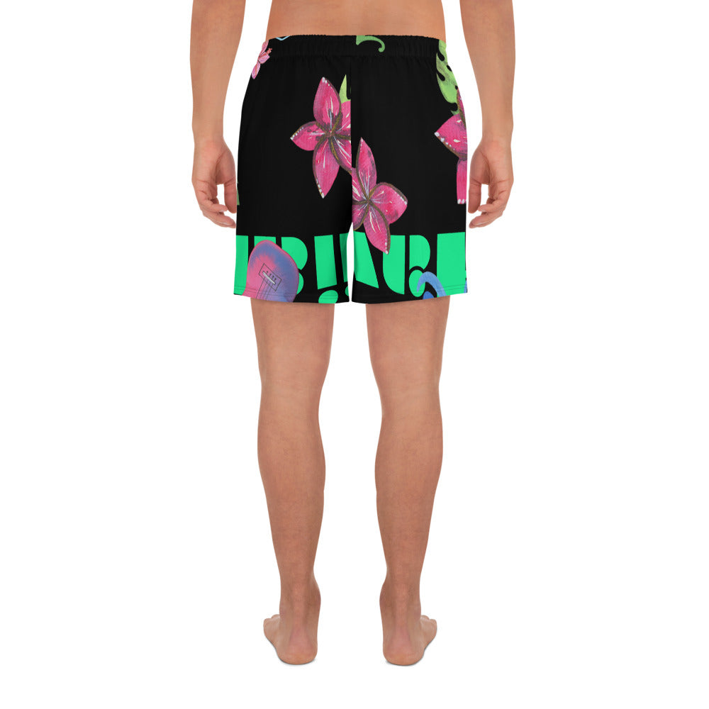 Water Color Hawaiian, Guitars, Flower's, Aloha, Tropical Drinks, CALMNESS DESIGNS, Creative Designer's, Men's Recycled Athletic Shorts
