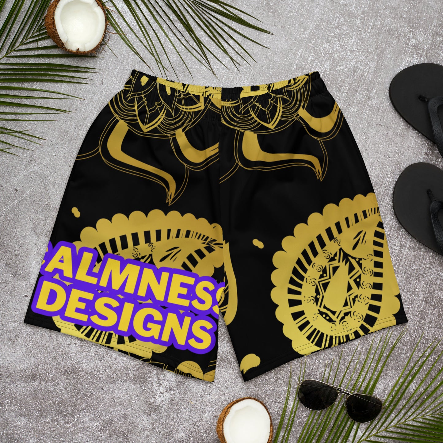 Gold Mandala Element, Gold Paisley, Men's Recycled Athletic Shorts