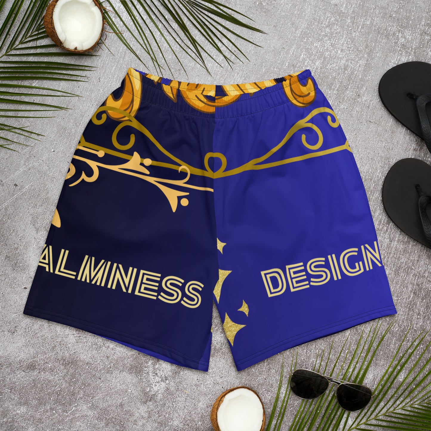Floral, GOLD Border-line, Elegant Sparkle Gold Glitter, CALMNESS DESIGNS, Creative Designer's, Men's Recycled Athletic Shorts