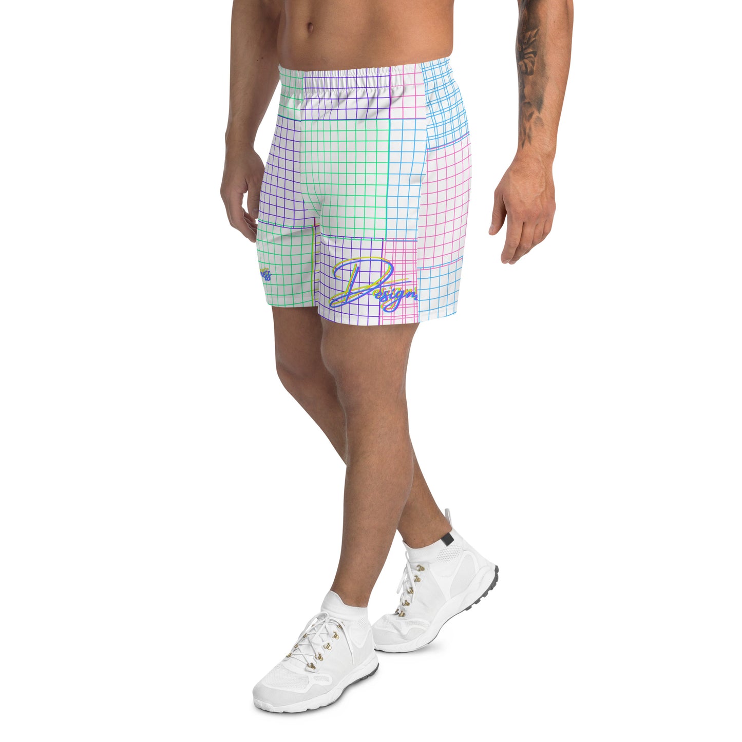 Acid Graphic Elements Square Grid, Men's Recycled Athletic Shorts
