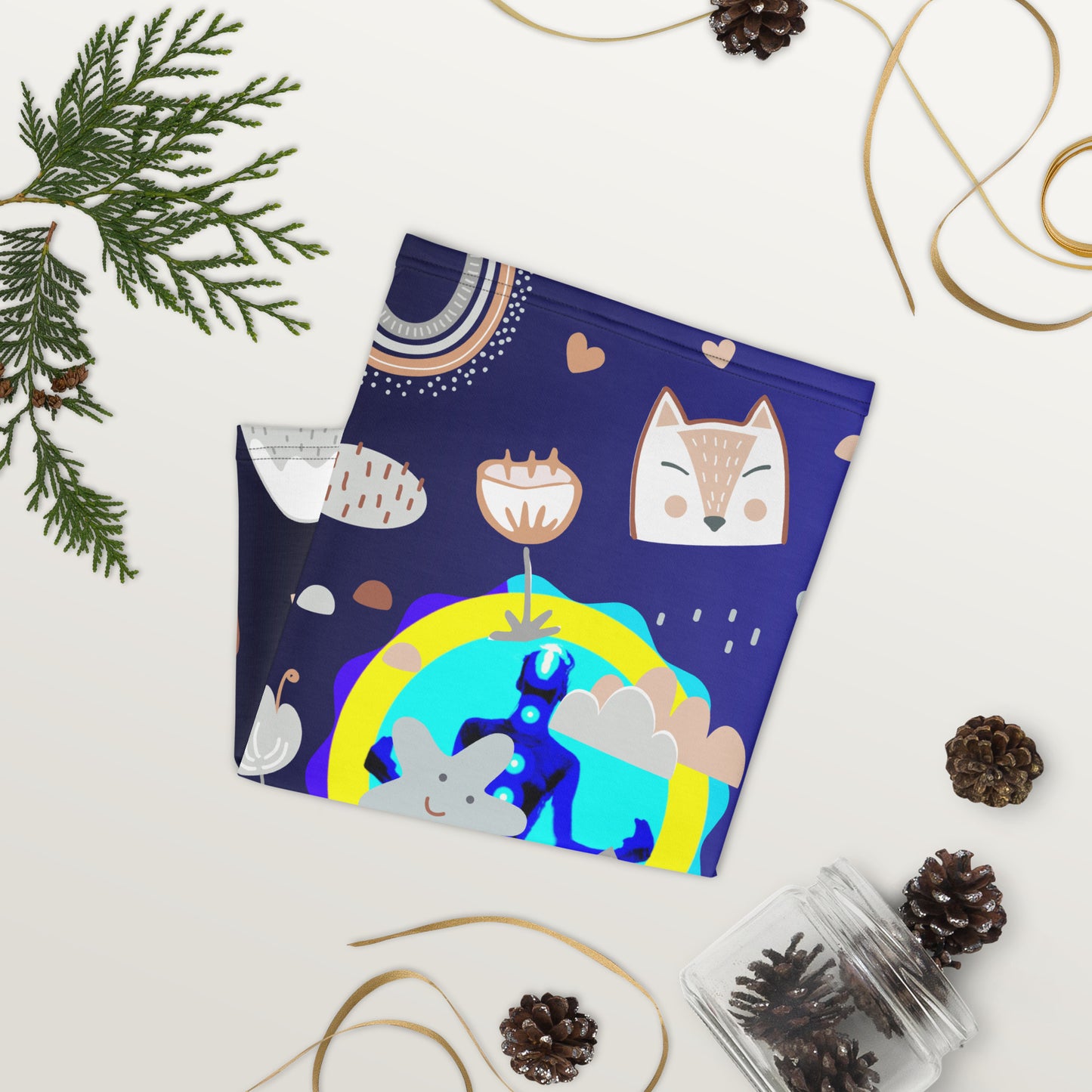Seamless Pattern with Cute Animals Face, LOGO, CALMNESS DESIGNS, Creative Designer's, Neck Gaiter