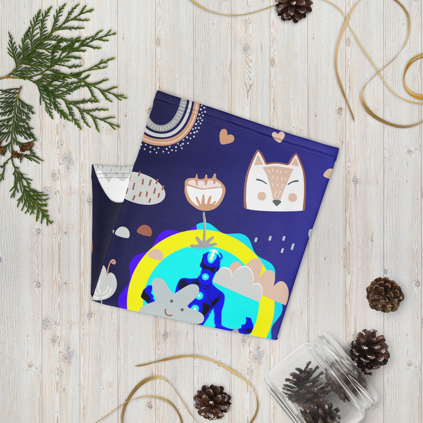 Seamless Pattern with Cute Animals Face, LOGO, CALMNESS DESIGNS, Creative Designer's, Neck Gaiter