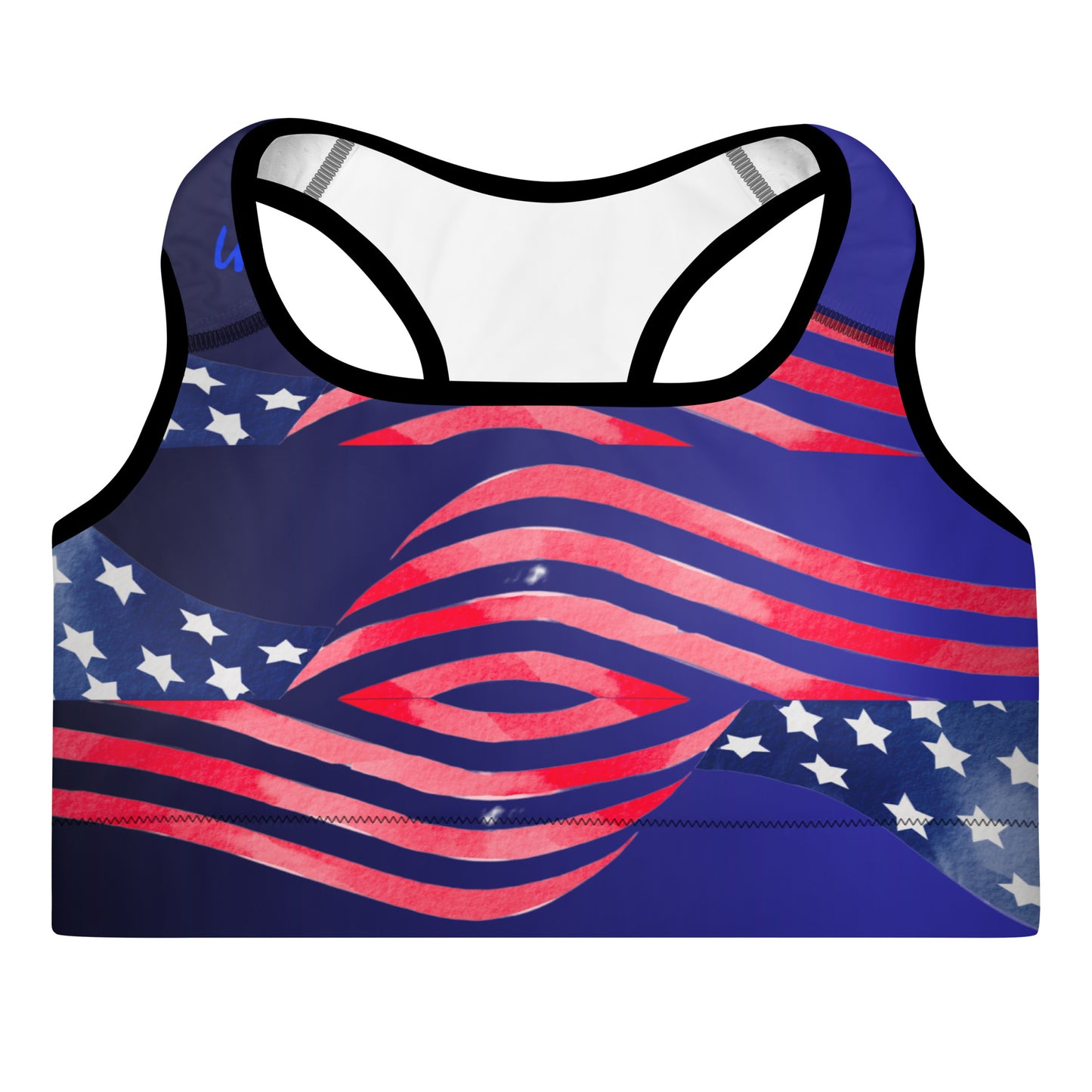FLAG of USA, Hand Painted Water-Color Calmness Designs, Creative Designs, Padded Sports Bra