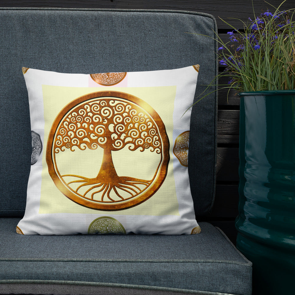 World Life Tree Gold Medallion Pendant, Calmness Designs, Premium Pillow