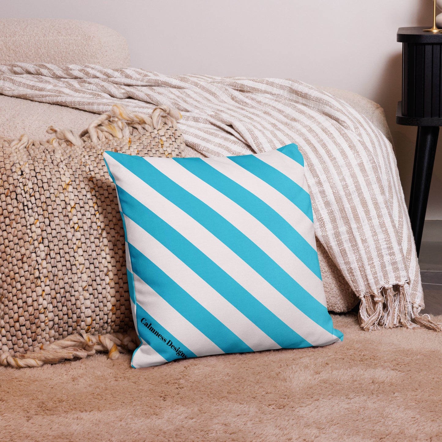 Blue & White Stripes, Calmness Designs, Premium Pillow