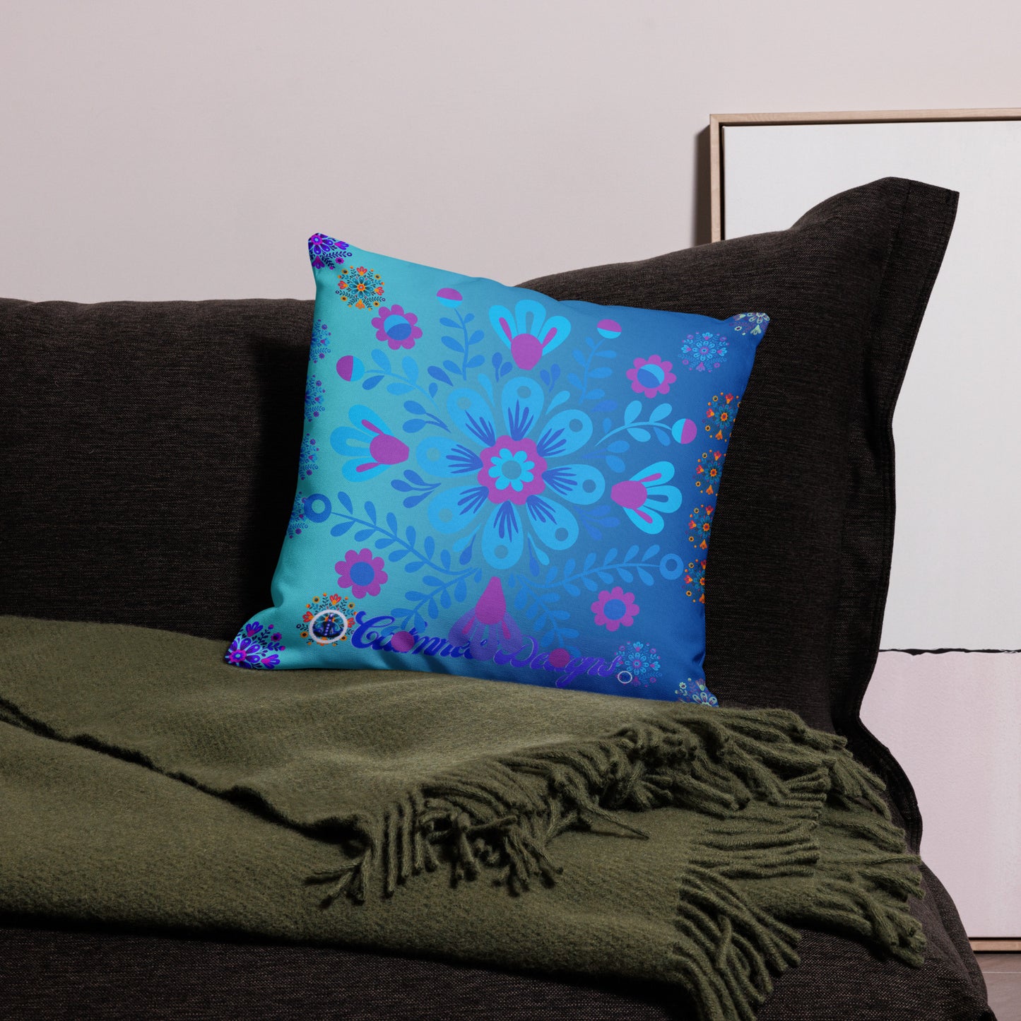 Mexican Embroidery Seamless Pattern, CALMNESS DESIGNS, Creative Designer's, Premium Pillow