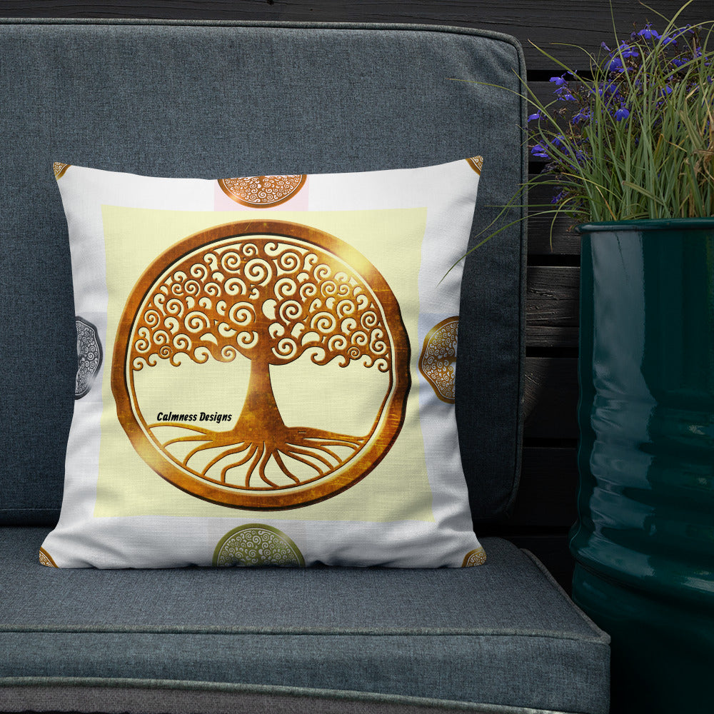 World Life Tree Gold Medallion Pendant, Calmness Designs, Premium Pillow