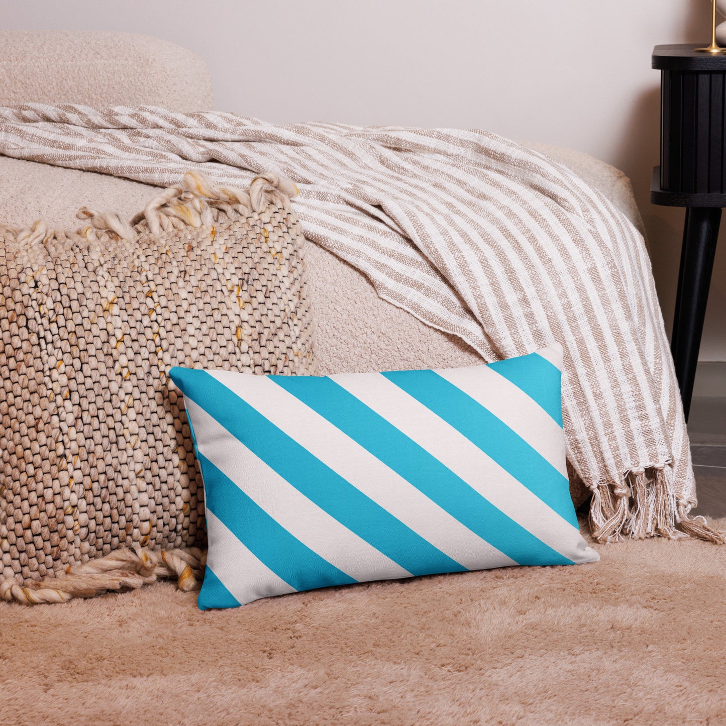 Blue & White Stripes, Calmness Designs, Premium Pillow