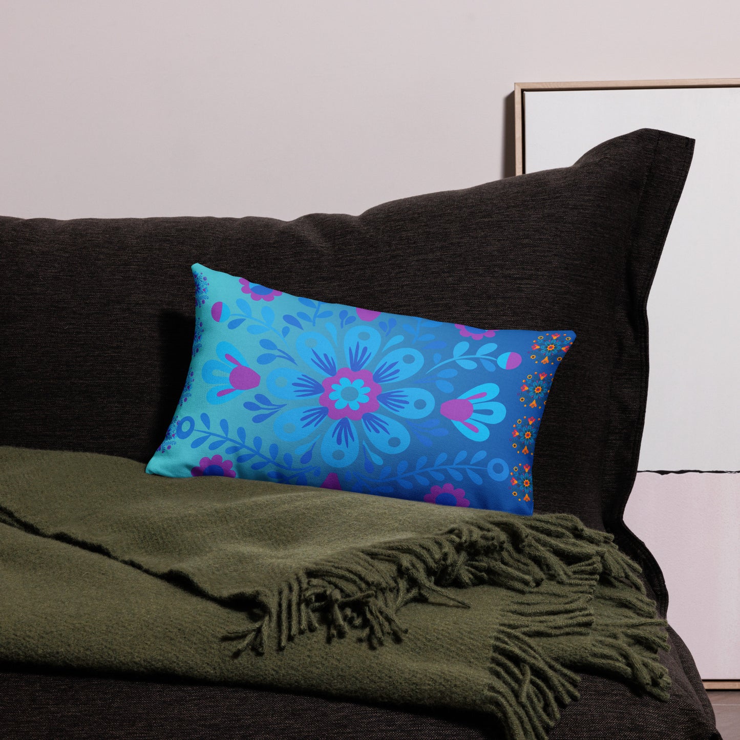 Mexican Embroidery Seamless Pattern, CALMNESS DESIGNS, Creative Designer's, Premium Pillow