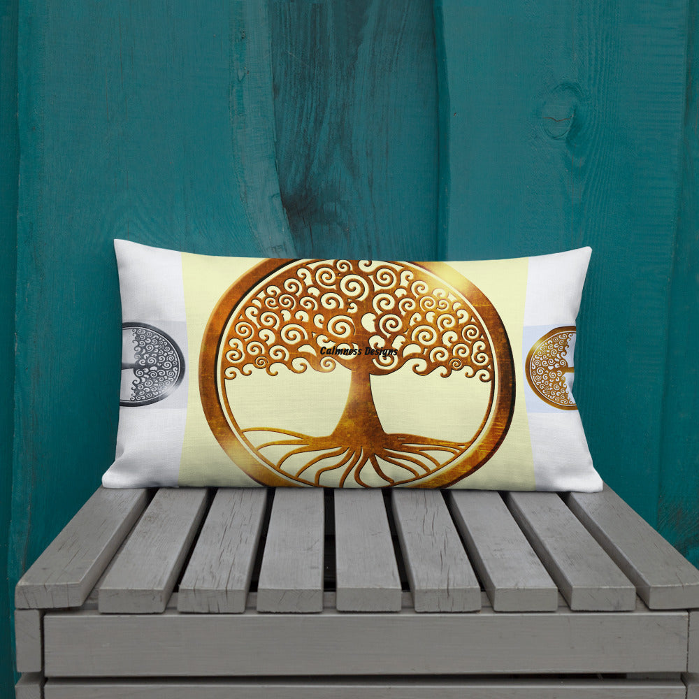 World Life Tree Gold Medallion Pendant, Calmness Designs, Premium Pillow