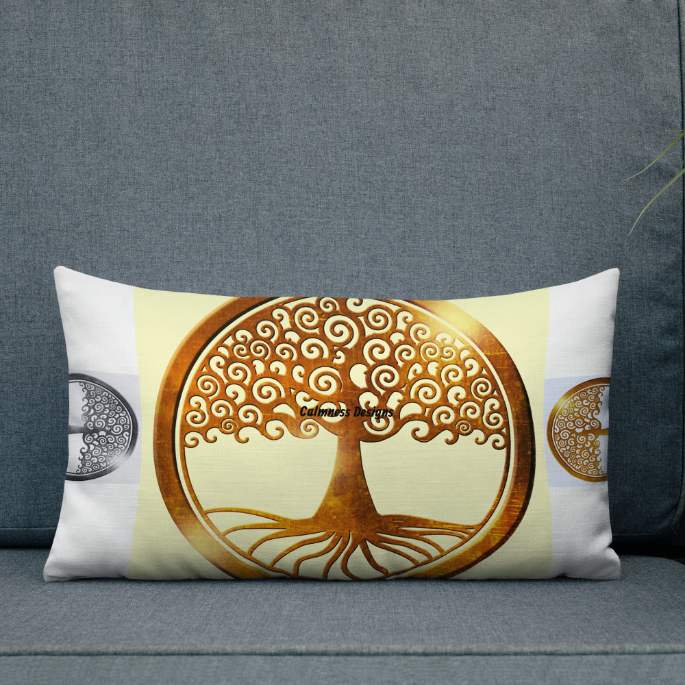 World Life Tree Gold Medallion Pendant, Calmness Designs, Premium Pillow