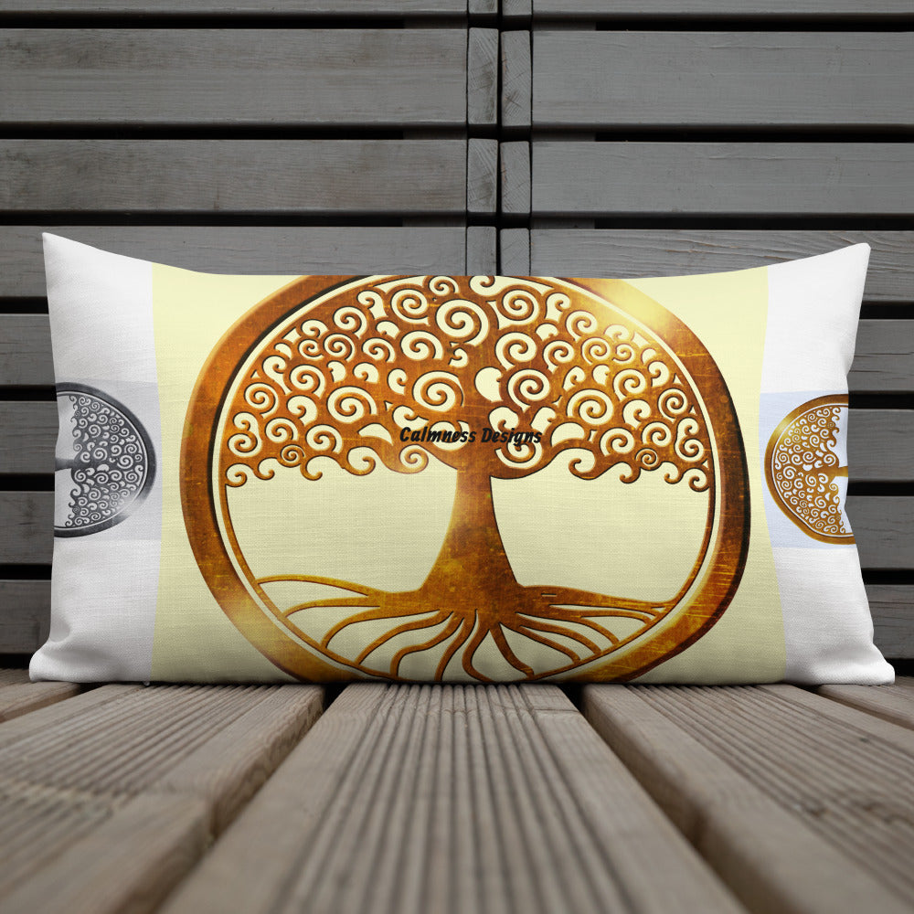 World Life Tree Gold Medallion Pendant, Calmness Designs, Premium Pillow