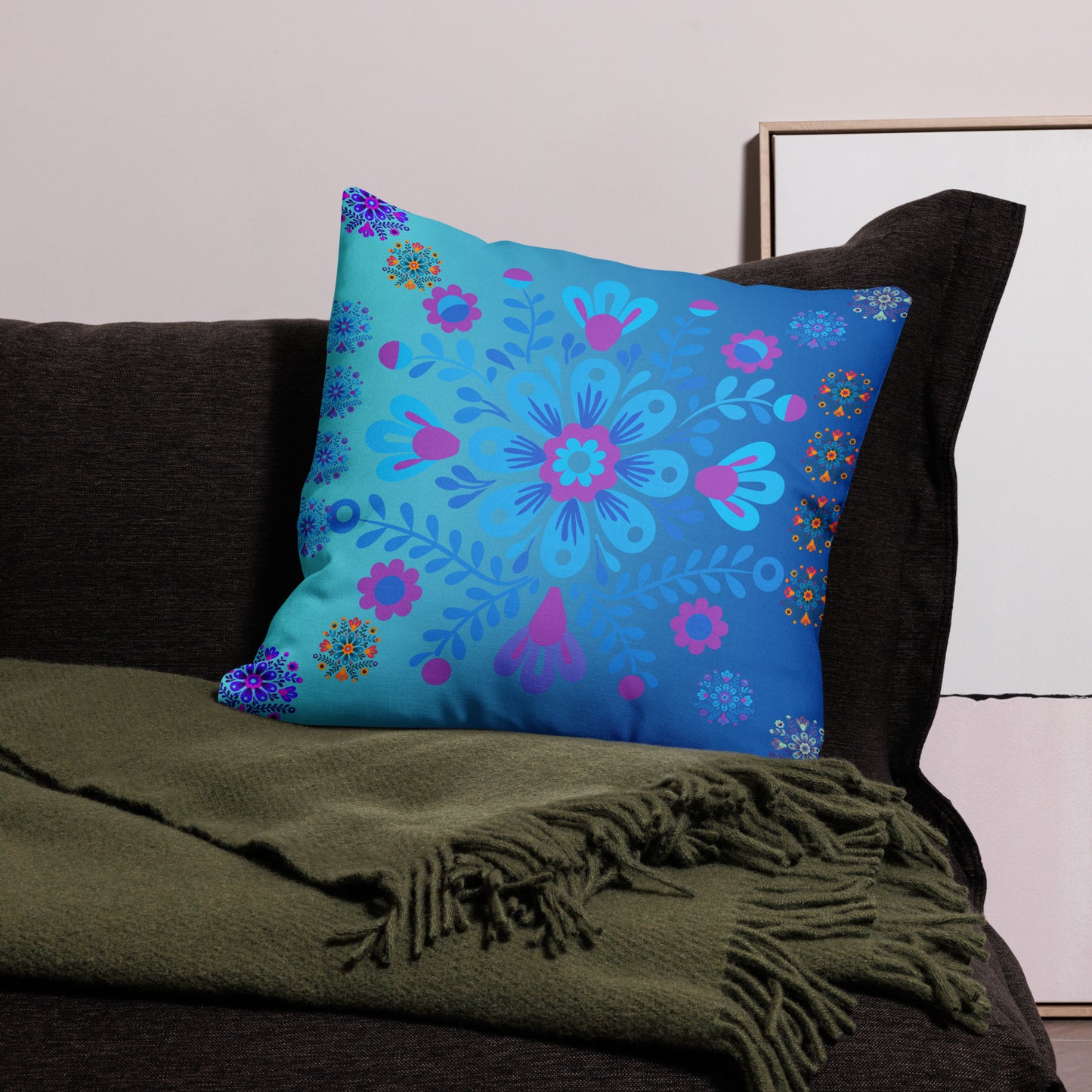 Mexican Embroidery Seamless Pattern, CALMNESS DESIGNS, Creative Designer's, Premium Pillow