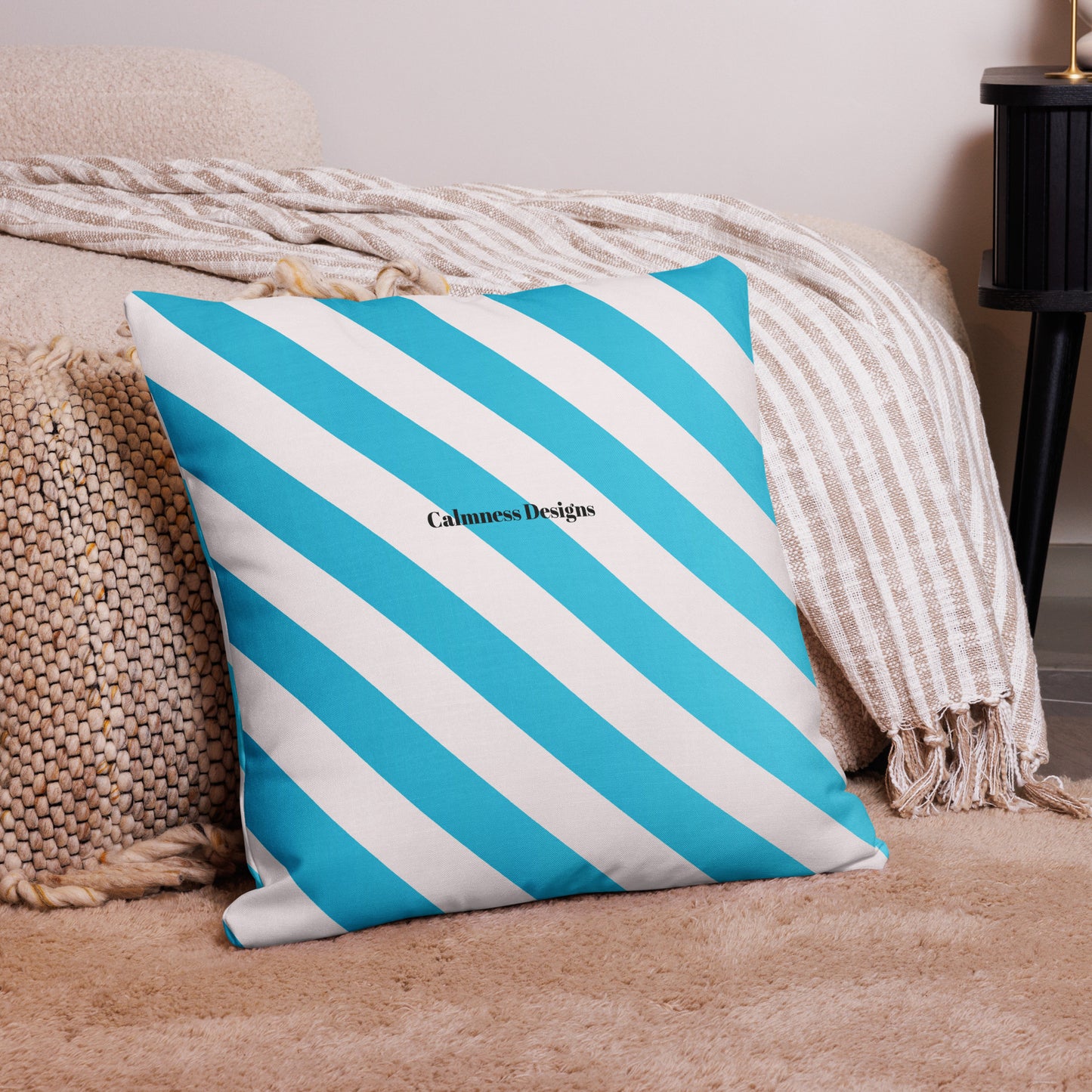 Blue & White Stripes, Calmness Designs, Premium Pillow