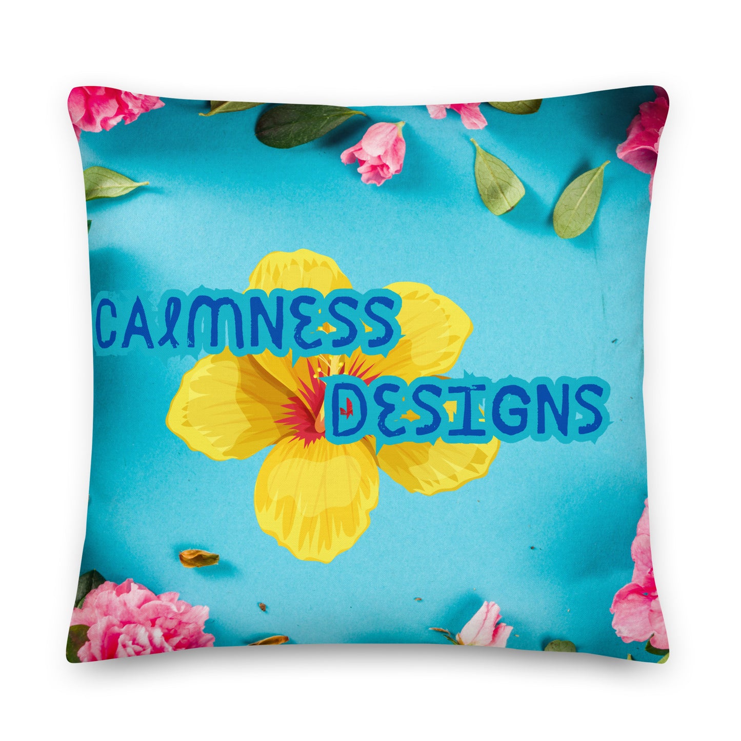 Floral Pattern with Pink Spring Flowers, CALMNESS DESIGNS, Creative Designer's, Premium Pillow