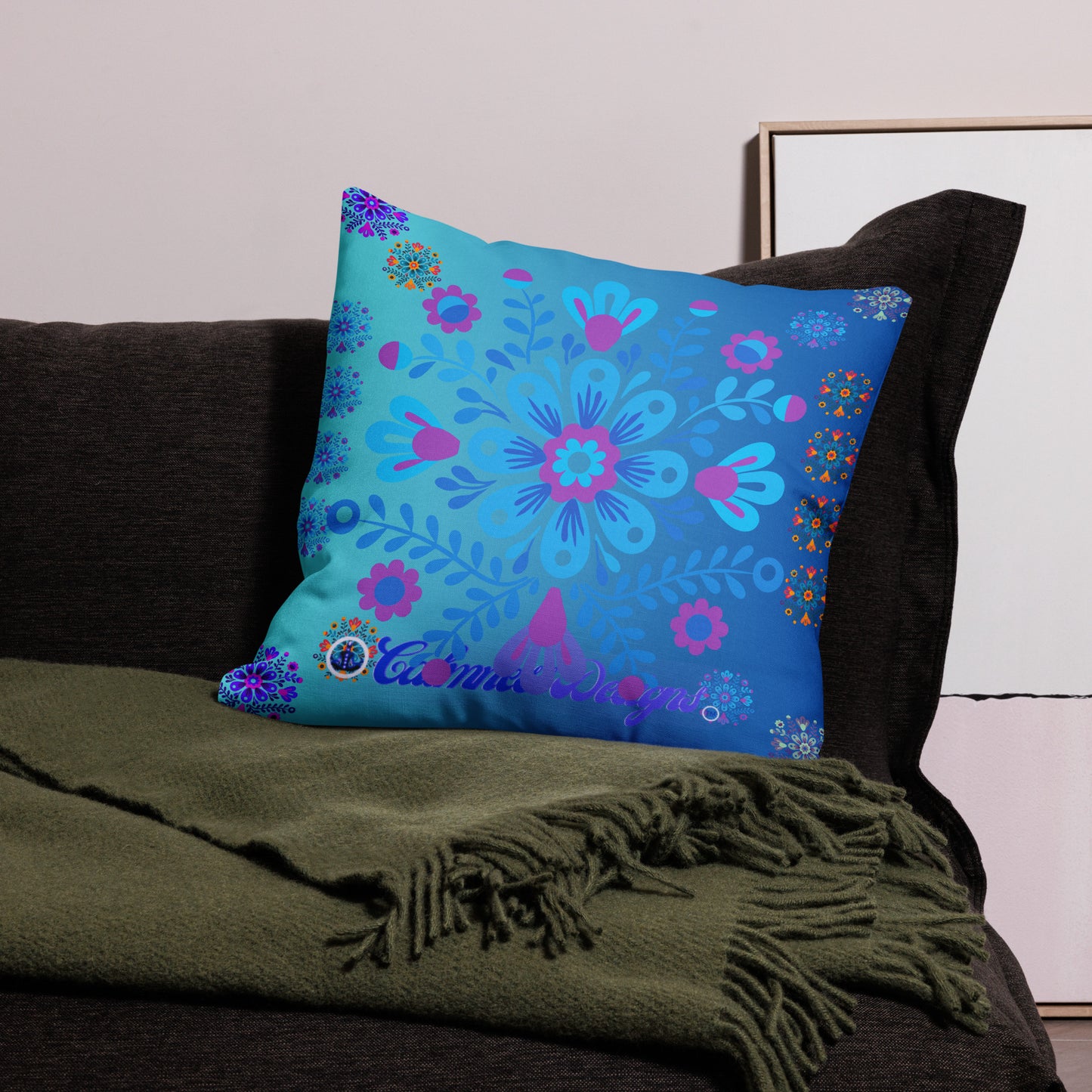 Mexican Embroidery Seamless Pattern, CALMNESS DESIGNS, Creative Designer's, Premium Pillow