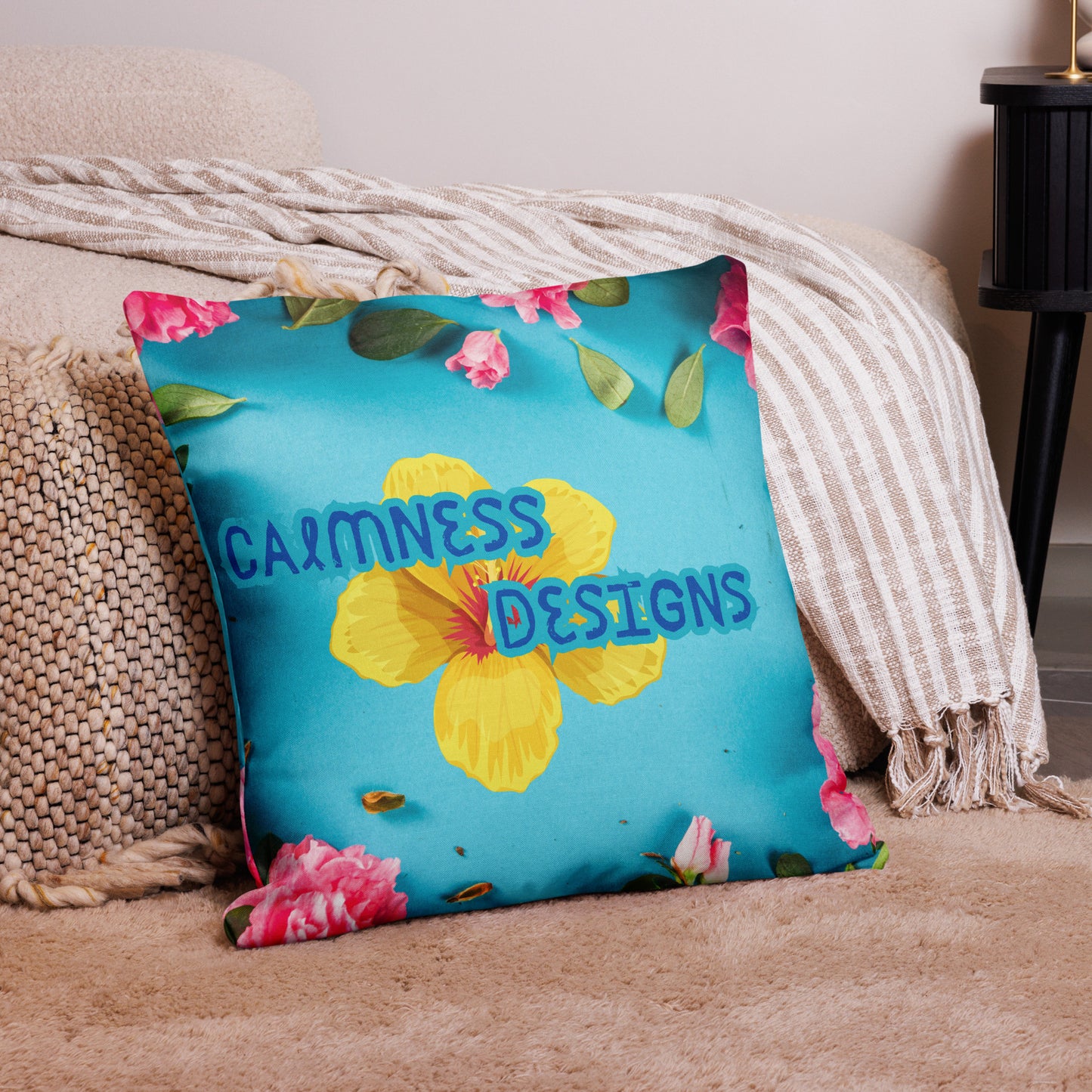 Floral Pattern with Pink Spring Flowers, CALMNESS DESIGNS, Creative Designer's, Premium Pillow Case