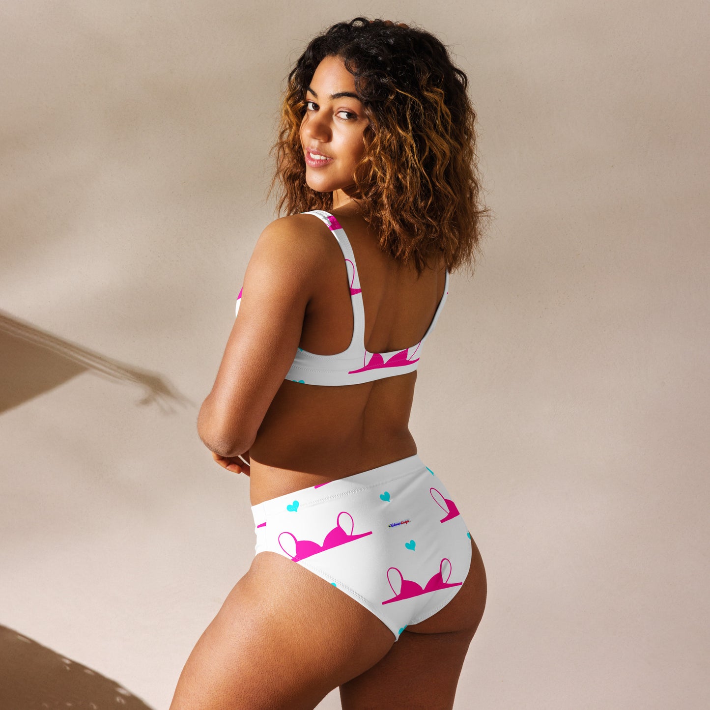 Pink-Bra, Blue Hearts, Calmness Designs, Recycled high-waisted bikini