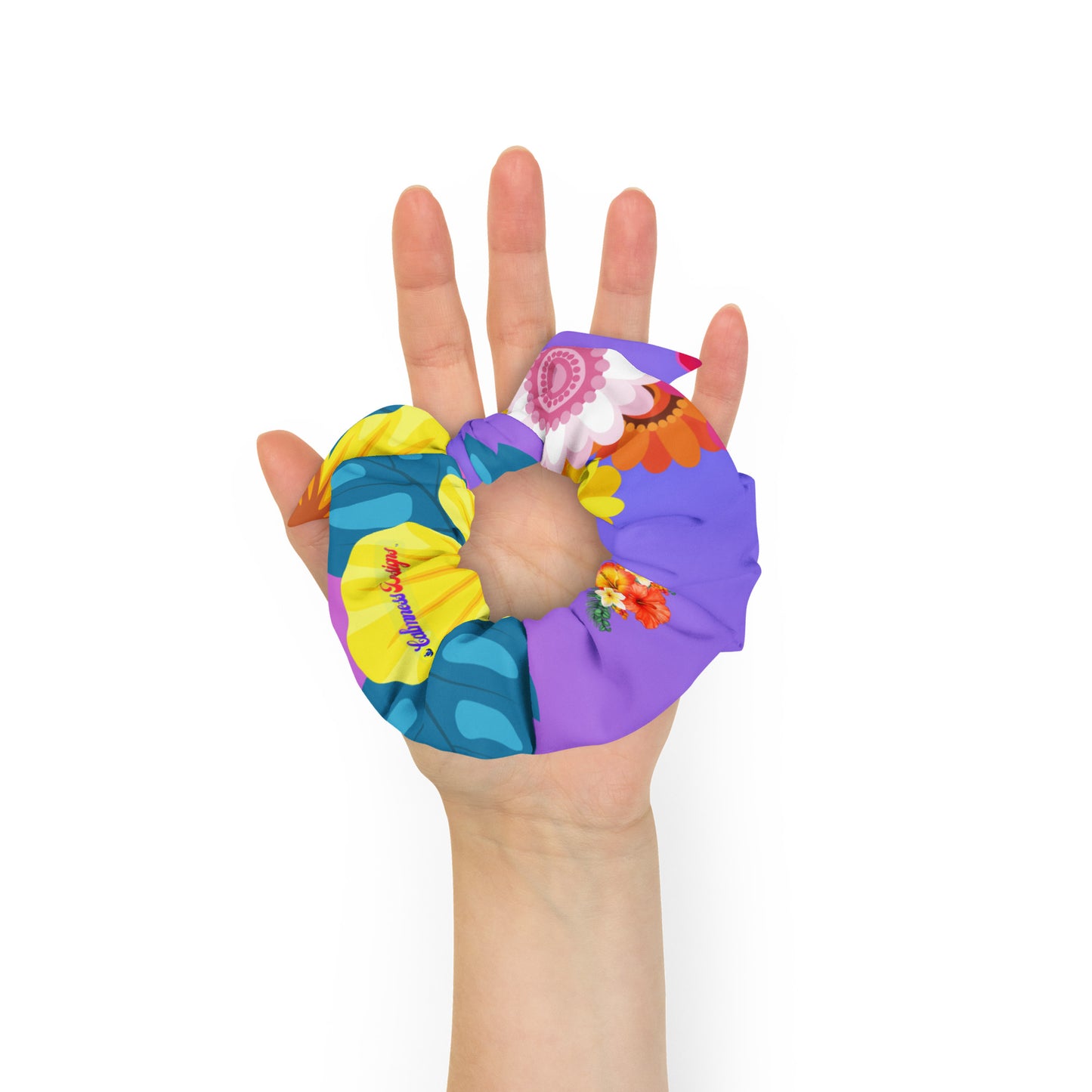 Tropical Floral with Colorful Flowers, CALMNESS DESIGNS, Creative Designer's, Recycled Scrunchie