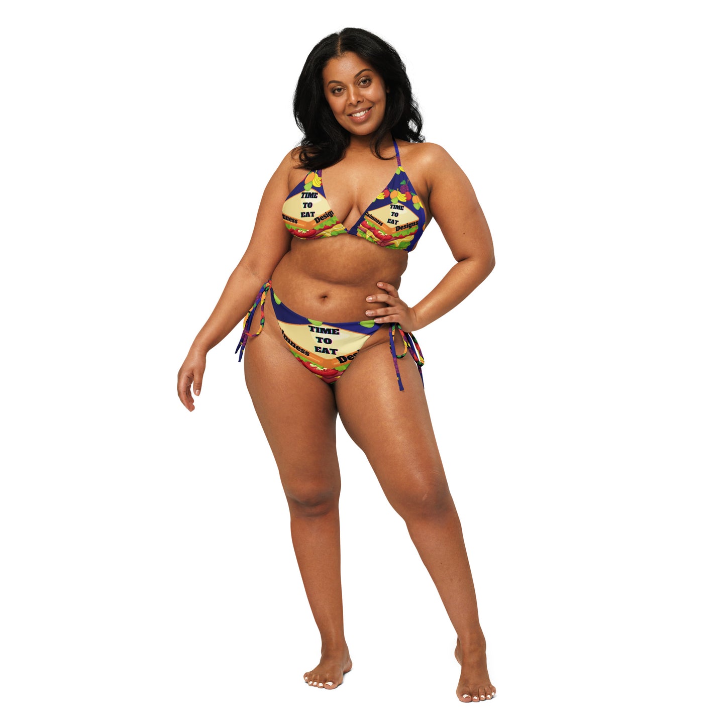 Delicious Sandwich Snack, Healthy Fruits, TIME TO EAT, CALMNESS DESIGNS, Creative Designer's, All-over print recycled string bikini