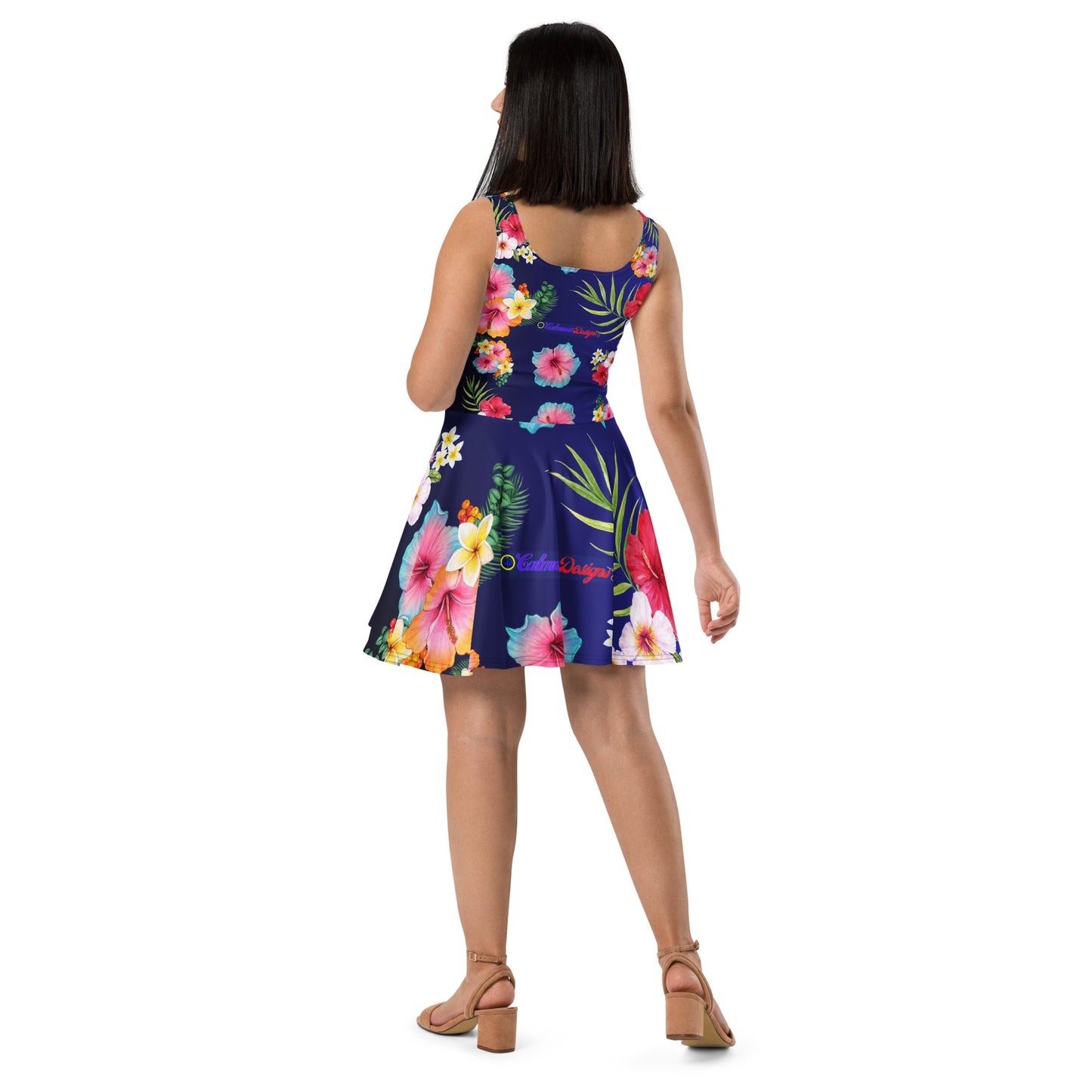 Tropical Hibiscus and Palm Branches, CALMNESS DESIGNS, Creative Designer's, Skater Dress