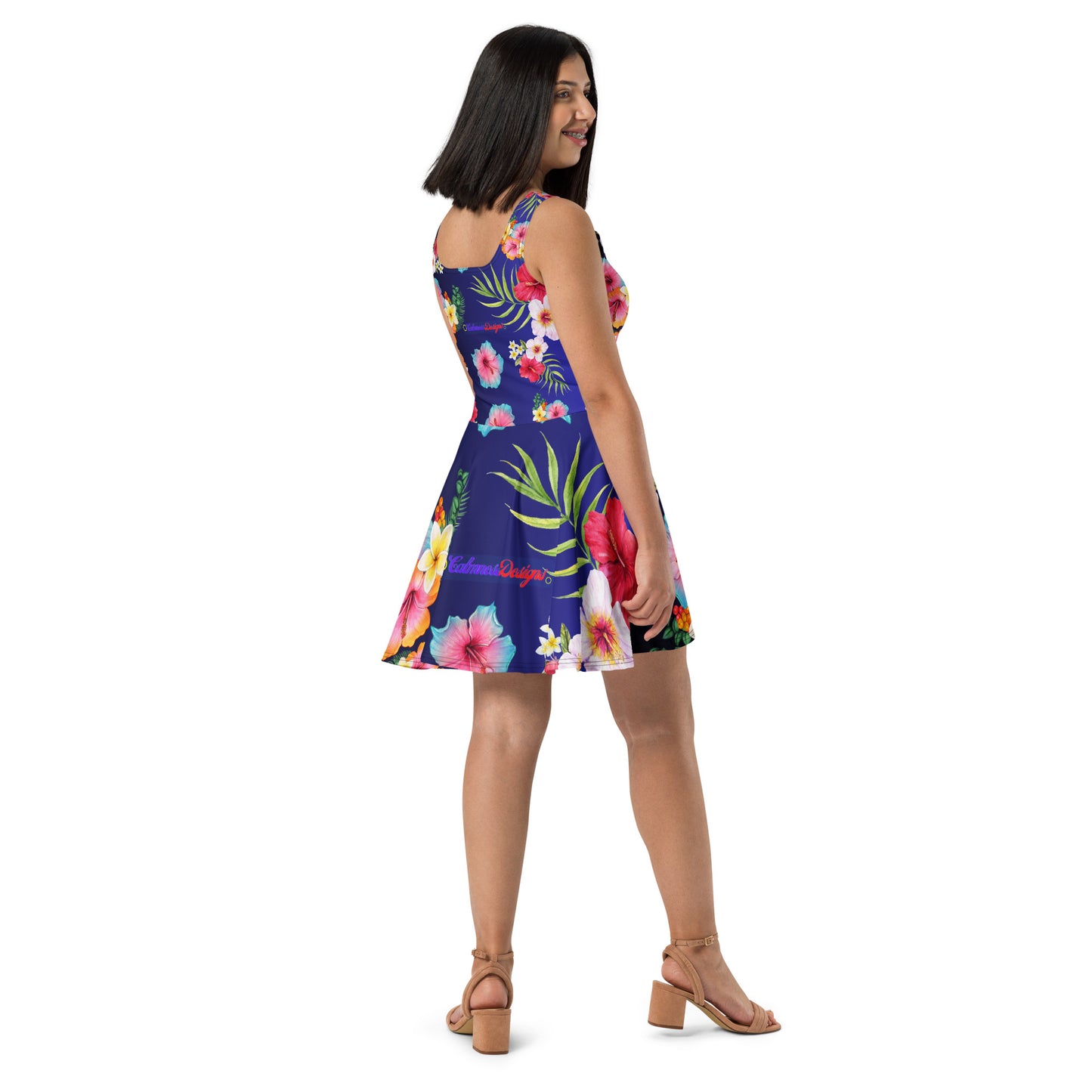 Tropical Hibiscus and Palm Branches, CALMNESS DESIGNS, Creative Designer's, Skater Dress
