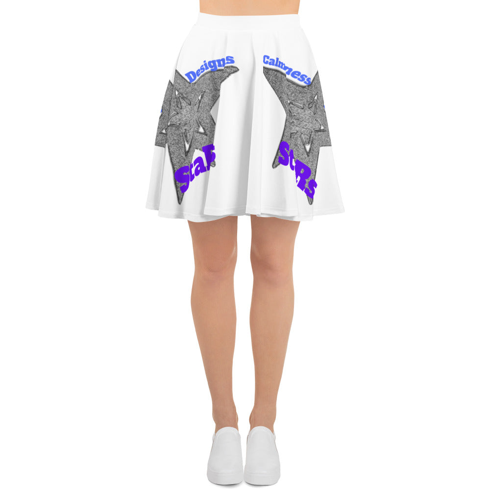 Gray Christmas Stars, Calmness Designs, Skater Skirt