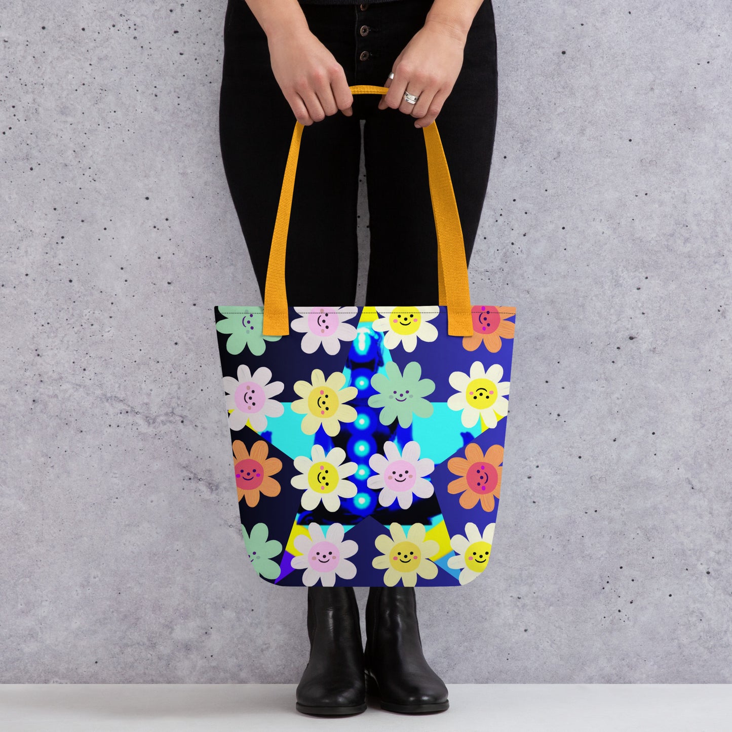Cute Impasto Daisy flowers, STAR-Logo CALMNESS DESIGNS, CUTE-SMILY FACE Calmness Designs Tote bag