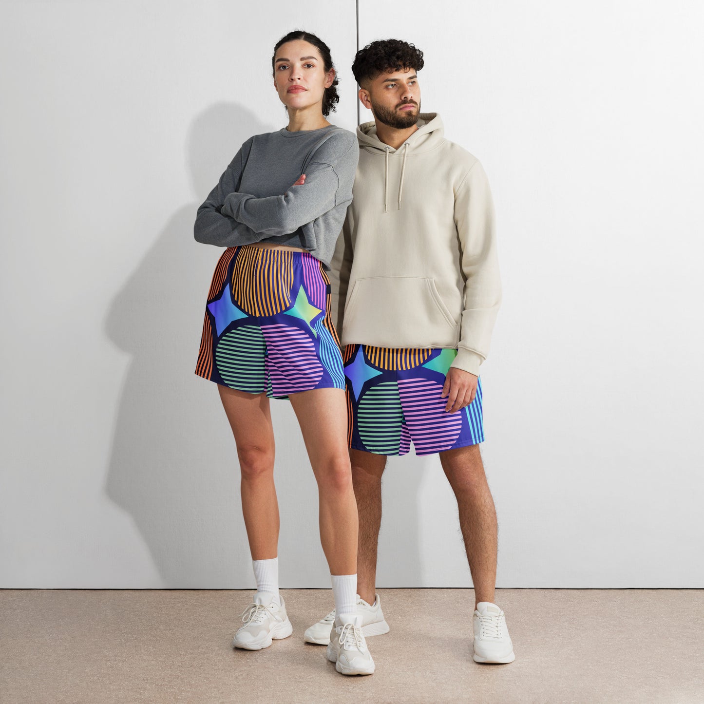 Geometric Memphis Designs, CALMNESS DESIGNS, Creative Designer's, All-Over Print Unisex Athletic Long Shorts