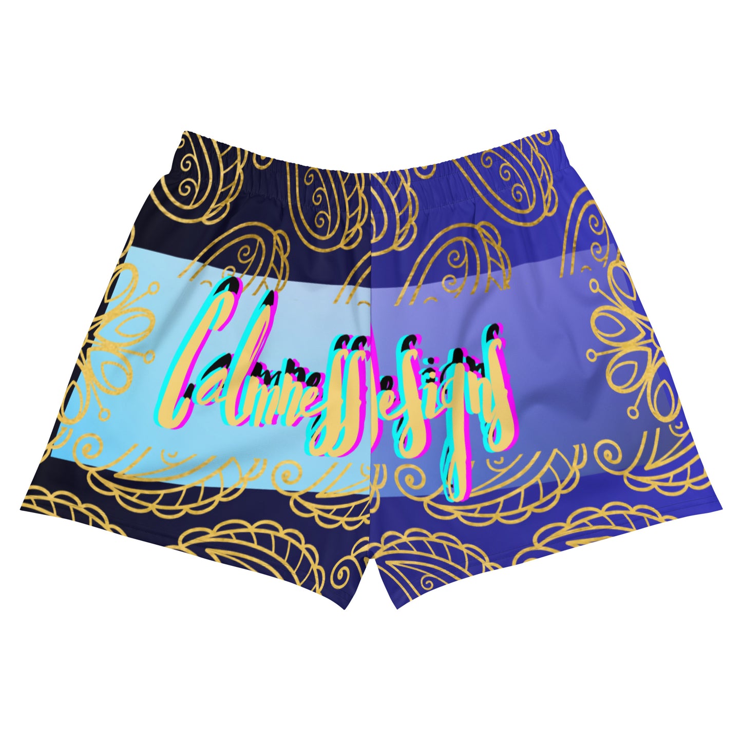 Bandana Design, Bidri Decorative Elements Seamless Pattern Line art GOLD Paisley, TEXTURE, CALMNESS DESIGNS, Creative Designer's, All-Over Print Unisex Athletic Shorts