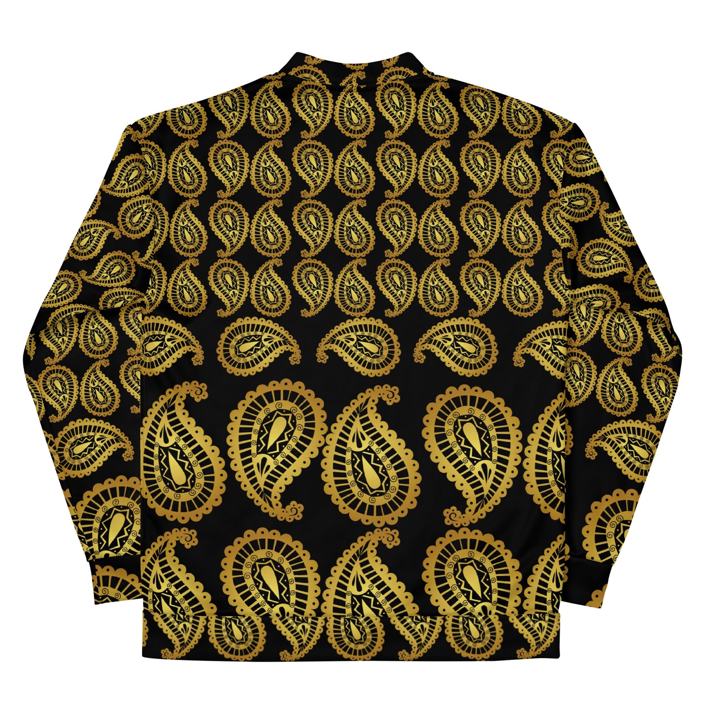 Frangipani Flower's Gold Line Art, Gold Paisley, Unisex Bomber Jacket