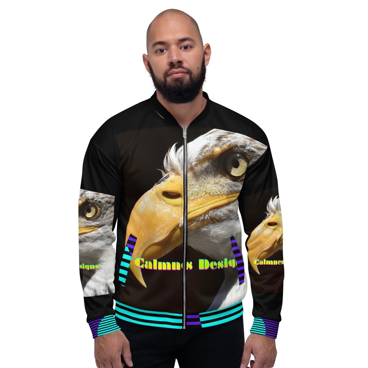Calmness Designs, Bald Head, Hair "R" For Sucker's Unisex Bomber Jacket